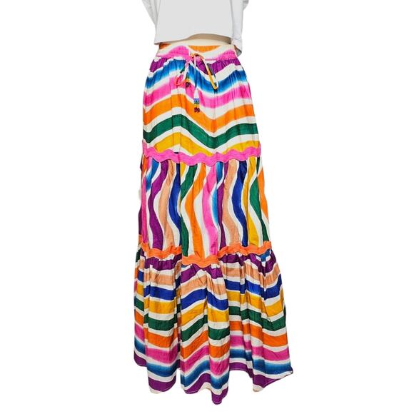 Farm Rio Dancing Stripes Maxi Skirt Size X-Small - Picture 4 of 13